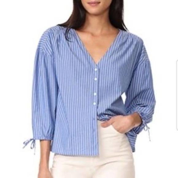 Madewell Tops - Madewell Morningview Blue Tie Sleeve Blouse Large